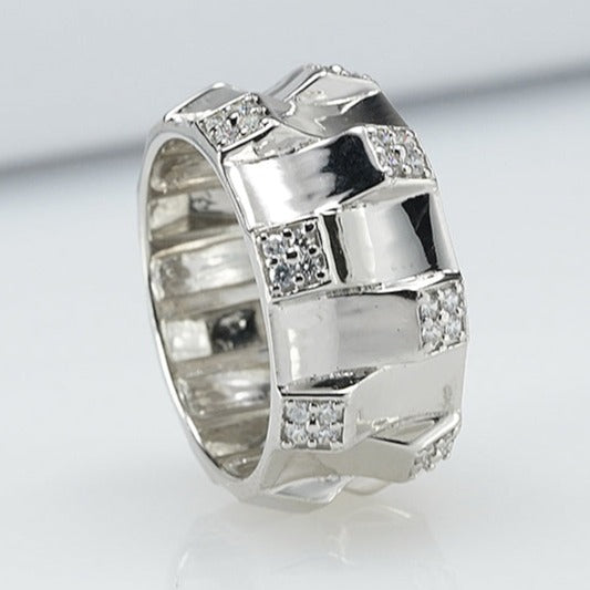 silver zirconia upside down ring