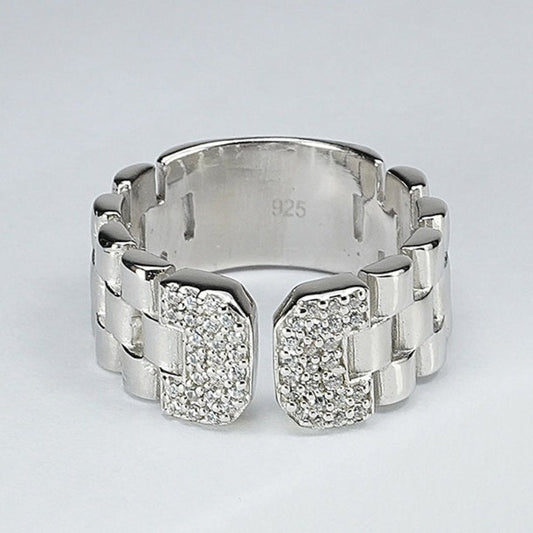 silver zirconia studded hip hop ring