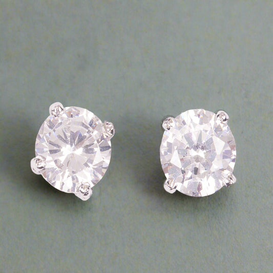 Classic Solitaire Sterling Silver Studs
