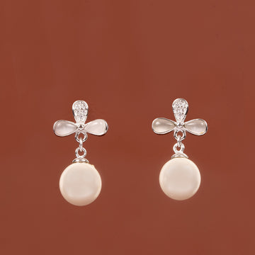 Starry Pearl Droplet Silver Earrings