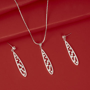 Sterling Silver Leaf Pendant Set with CZ