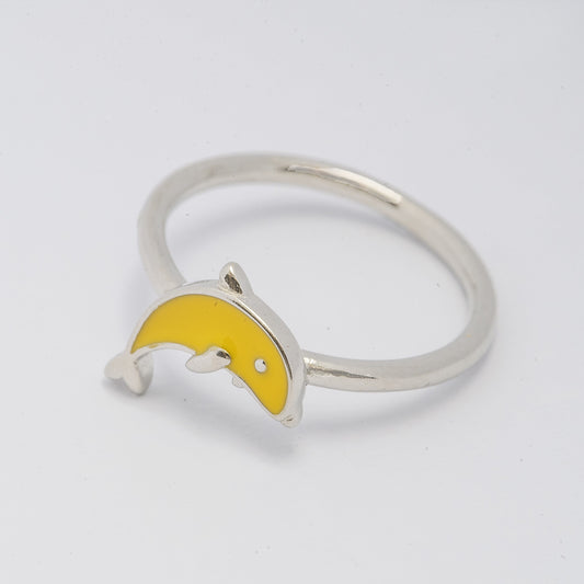 Sterling Silver Yellow Enamel Dolphin Ring for Kids