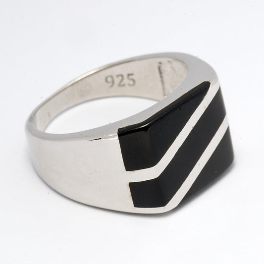 Sterling Silver Classic Black Enamel Men’s Ring