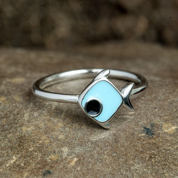 Sterling Silver Blue Enamel Fish Ring for Kids