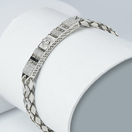 silver studded with zircon and lion motif bracelet for him