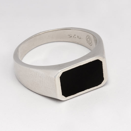 Sterling Silver Vintage Ring with Black Enamel (Men’s)