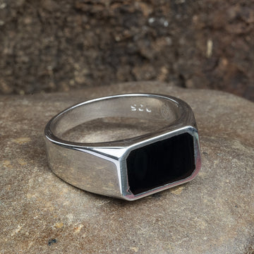 Sterling Silver Vintage Ring with Black Enamel (Men’s)