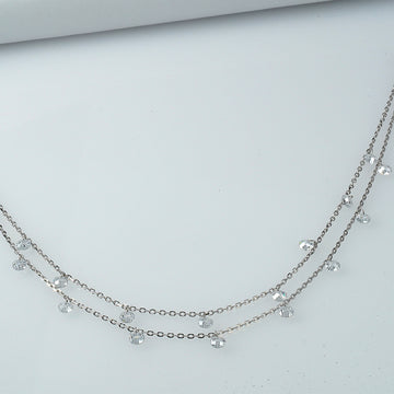 Silver Double-Layer Zircon Drop Anklet