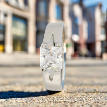 Sterling Silver Princess-Cut Solitaire Men’s Ring