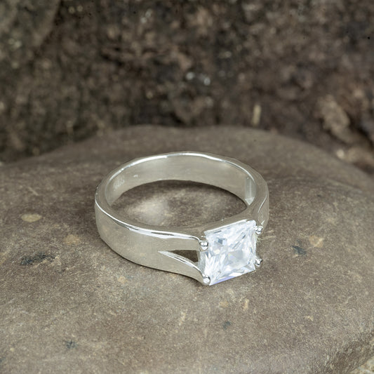 Sterling Silver Princess-Cut Solitaire Men’s Ring