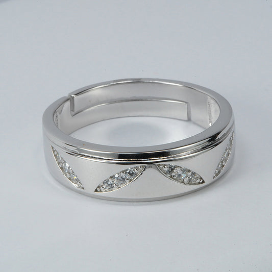 silver band ring for him with zig zag studded zircons