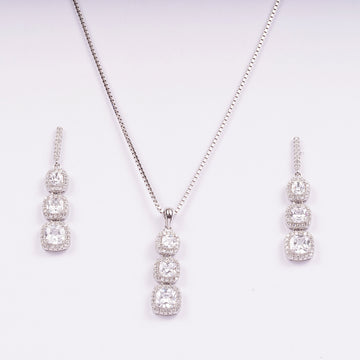 Sterling Cushion Solitaire Pendant Set
