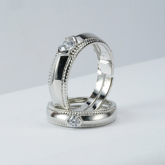Silver Solitaire Love Forever Couple Band