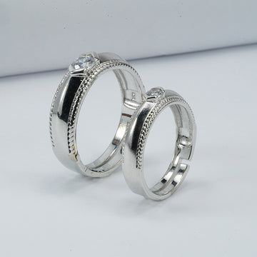 Silver Solitaire Love Forever Couple Band