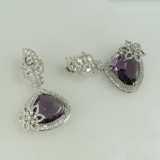 Purple Plum Zircon Silver Earrings