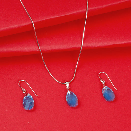 92.5% BIS Hallmarked Sterling Silver Sapphire Droplet Pendant Set