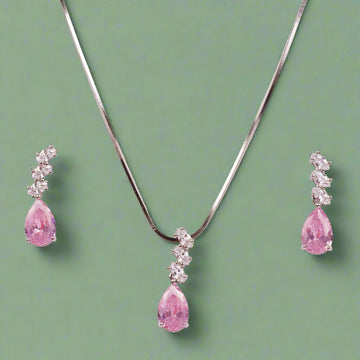 92.5% BIS Hallmarked Sterling Silver Rose Pink Zircon Pendant Set