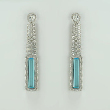 Silver White & Sky Blue Zircon Danglers