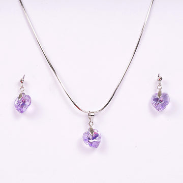 92.5% BIS Hallmarked Sterling Silver Light Purple Heart Pendant Set
