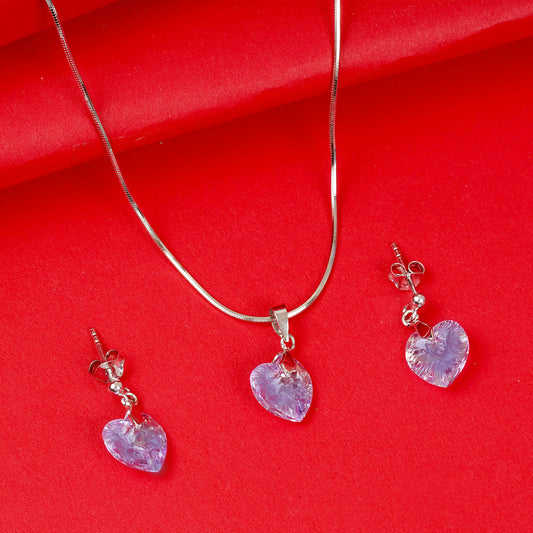 92.5% BIS Hallmarked Sterling Silver Light Purple Heart Pendant Set