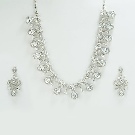 Silver Zirconia Drop Necklace & Earrings Set