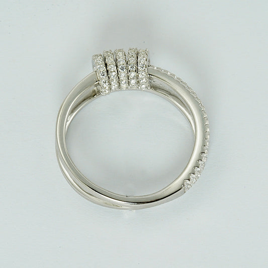 silver moveable tiny rings hooked studded with zircon ring
