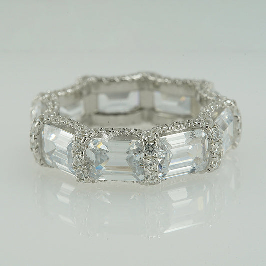 Silver Emerald Cut Zirconia Band Ring