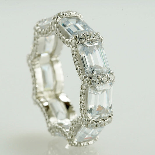 silver full emerald cut zirconia ring