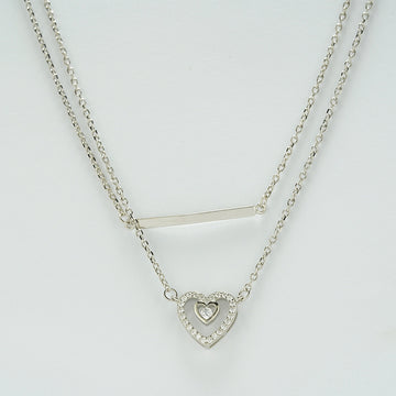 Silver Double-Layered Heart Zircon Necklace