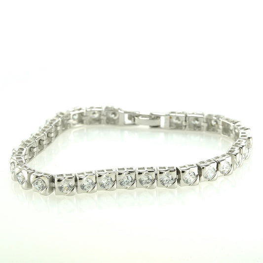 silver tennis single curved zirconian solitare bracelet