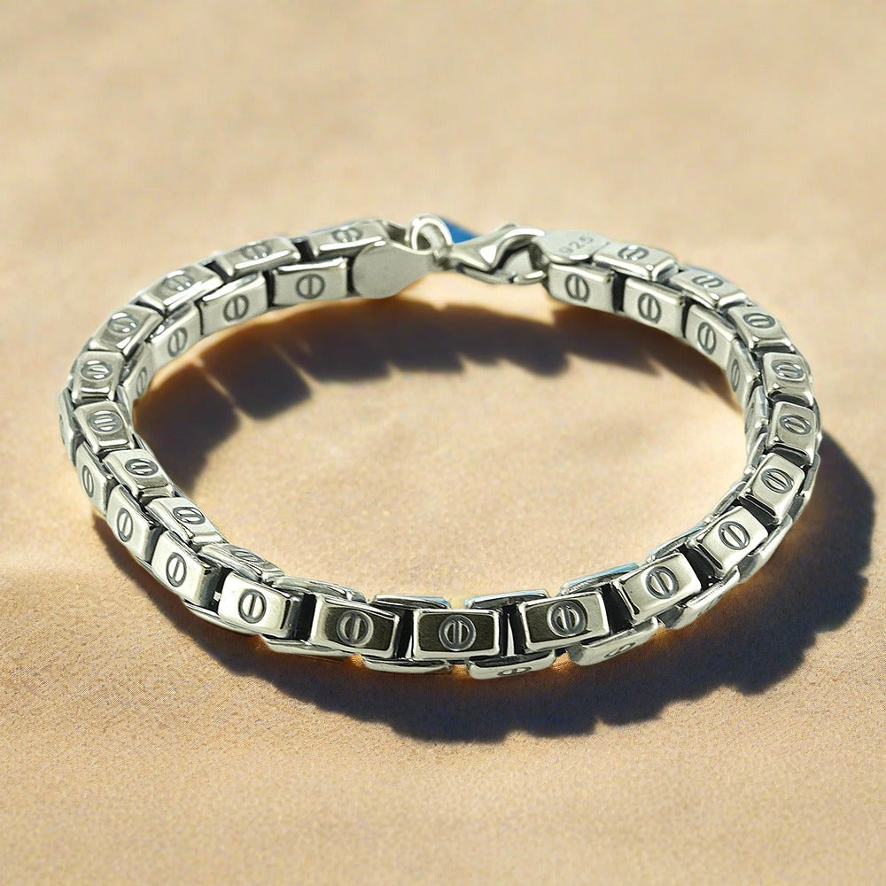 silver rectangular oxidised antique bracelet