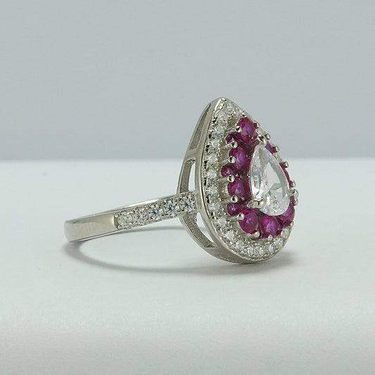 Silver Pear-Shaped Zircon Cocktail Ring