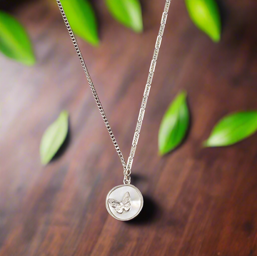 Sterling Silver Butterfly & MOP Pendant Necklace