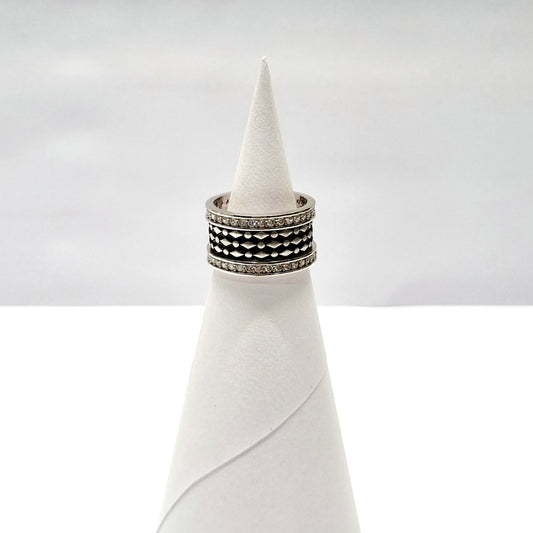 STERLING SILVER HALLMARKED SOLID ICED OUT DIAMOND SHAPE RING WITH ZIRCONIA