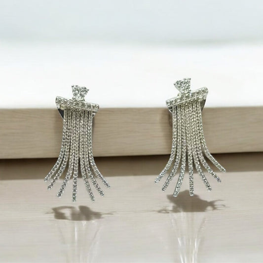 STERLING SILVER HALLMARKED ZIRCON CHANDELIER PENDENT TASSEL EARINGS SET WITH CHAIN