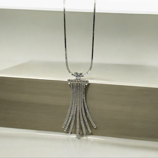 STERLING SILVER HALLMARKED ZIRCON CHANDELIER PENDENT TASSEL EARINGS SET WITH CHAIN
