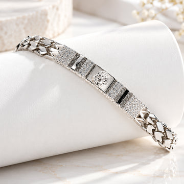 Silver Lion Motif Bracelet with Zircon for Him