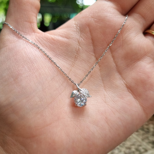 Sterling silver Upside down leaf with zirconia pendent chain