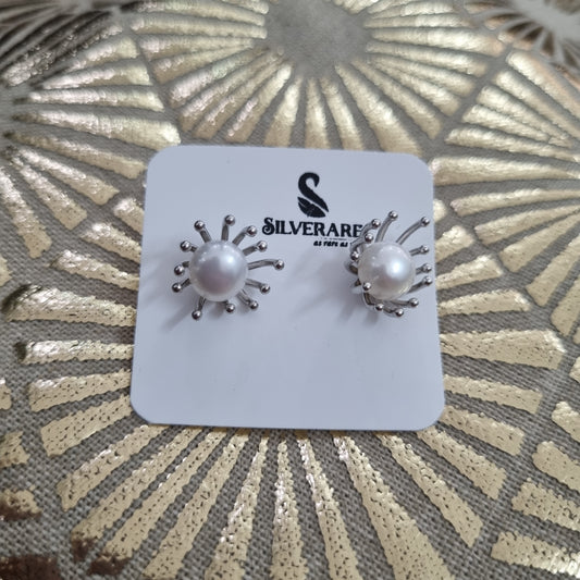 Sterling silver splish splash earrings with pearl in center