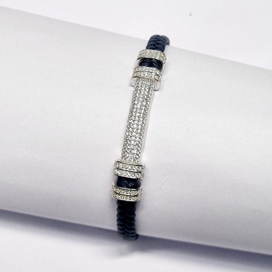 Sterling Silver Dumbbells like zircon studded Bracelet for Men