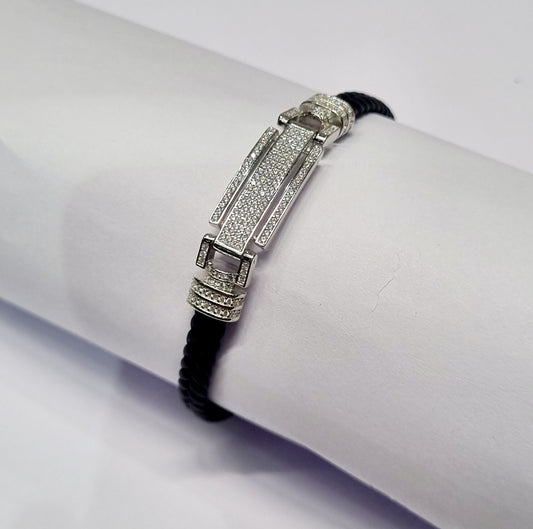 Sterling Silver Zircon studded road like Smart Men Bracelet