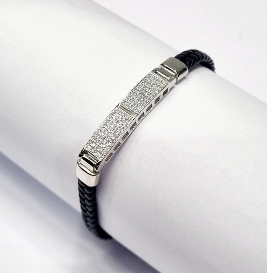 Sterling Silver Half n Half Zircon studded Bracelet for Men