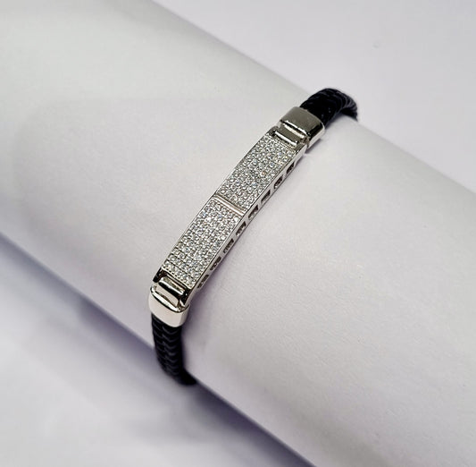 Sterling Silver Half n Half Zircon studded Bracelet for Men