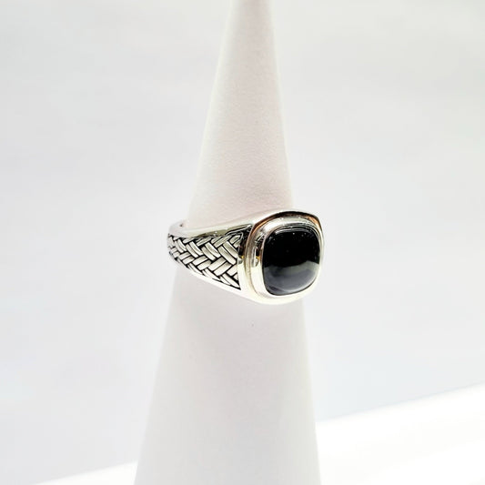 Sterling silver black onyx braided men’s silver ring