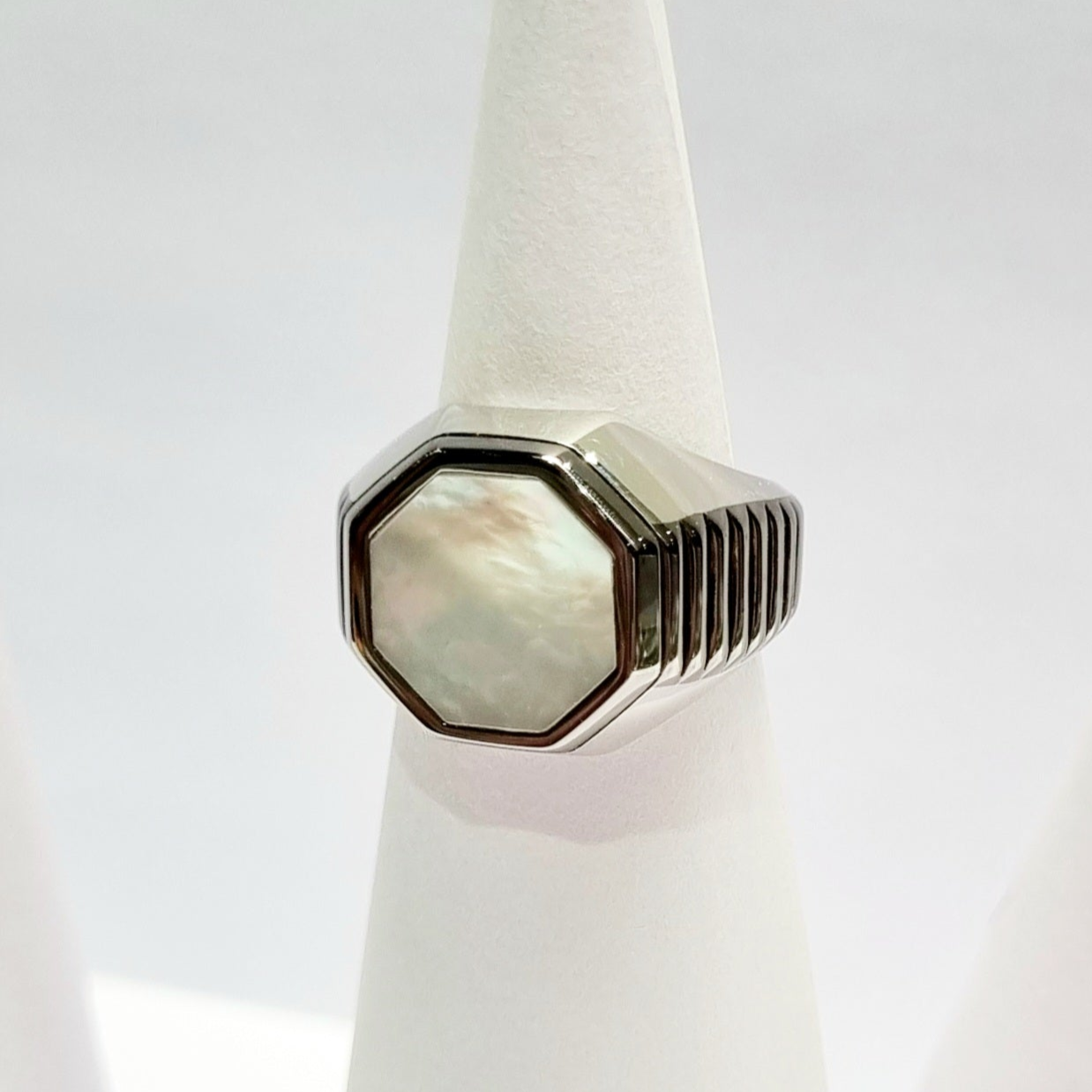 STERLING SILVER MOTHER OF PEARL HEXAGONAL RING FOR MEN'S