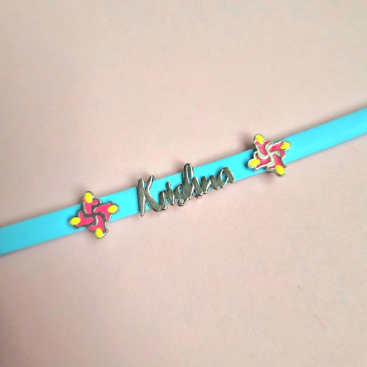 Sterling silver cute Krishna charm with Swastik on blue belt kids bracelet