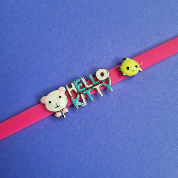 Sterling silver cute hello kitty and fish charm neon pink bracelet for kids