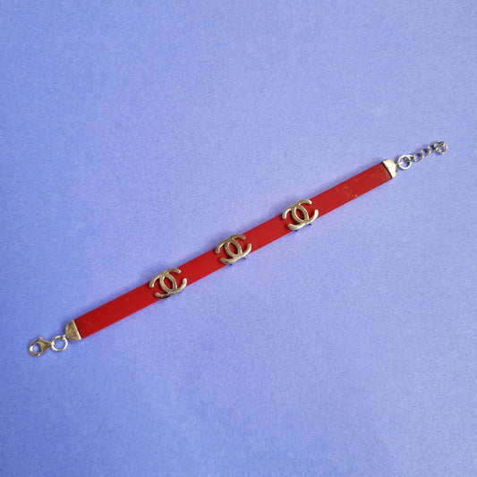 STERLING SILVER RED KIDS BRACELET WITH CHANNEL CHARM