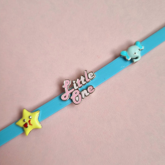 Sterling silver little one kids blue bracelet with star and elephant charm