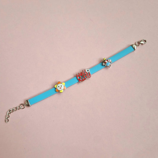 STERLING SILVER BLUE HELLO KITTY BRACELET WITH PEPA PIG AND FLOWER CHARM FOR KIDS